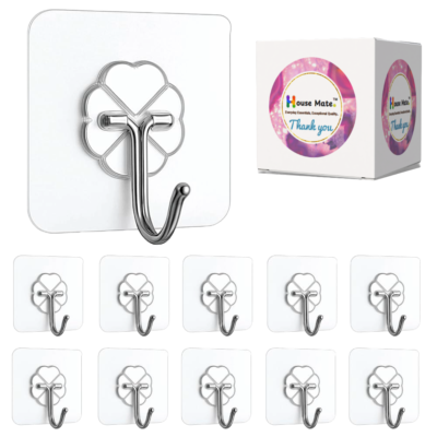 heavy duty self adhesive wall hooks – transparent, waterproof, damage free removable wall hangers for kitchen, bathroom, keys, towels – no drilling, strong hold